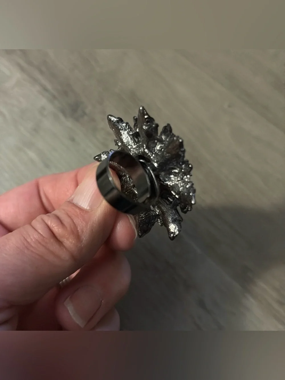 Statement Flower Ring in Gunmetal with Faceted Crystal Center